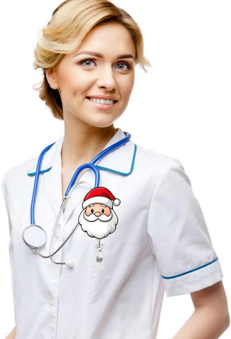 NSSHEL Christmas Badge Reel Retractable Xmas Acrylic Alligator Clip Santa Claus Badge Clip ID Card Badge Holder Nursing & Work Card, Cute Nurse Badge Reel Christmas Gift for Holiday - Image 4